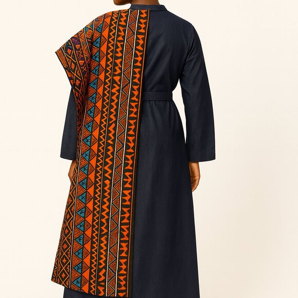 African Print Capelet and Denim Belted Dress One Size (4-24) - Picture 2 of 4